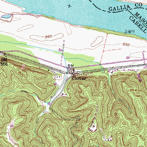 Topographic Map of Clover, WV