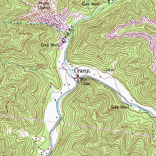Topographic Map of Crany, WV