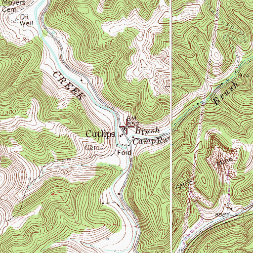 Topographic Map of Cutlips, WV