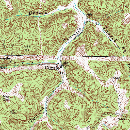 Topographic Map of Cuzzie, WV