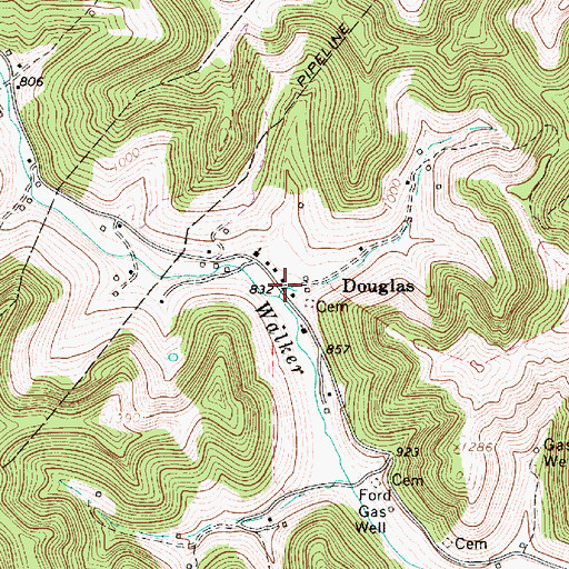 Topographic Map of Douglas, WV