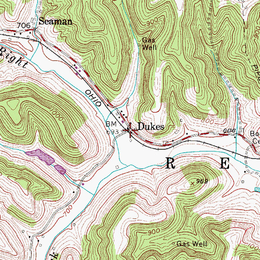 Topographic Map of Dukes, WV