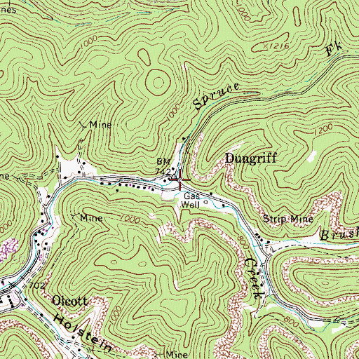 Topographic Map of Dungriff, WV
