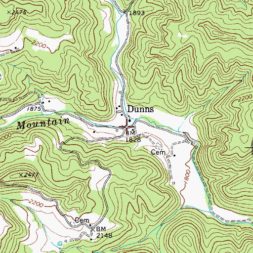 Topographic Map of Dunns, WV
