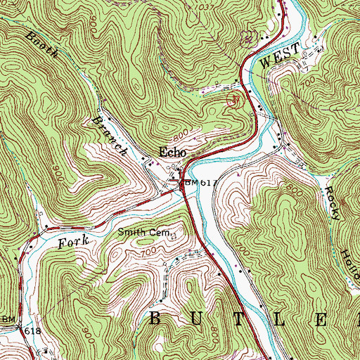 Topographic Map of Echo, WV
