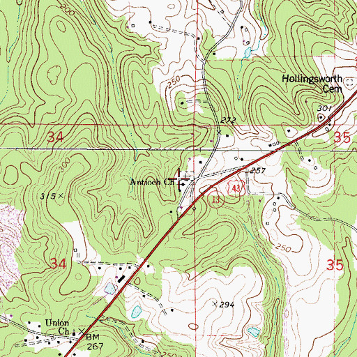 Topographic Map of Antioch Baptist Church, AL