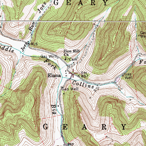 Topographic Map of Elana, WV