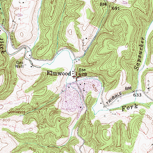 Topographic Map of Elmwood, WV