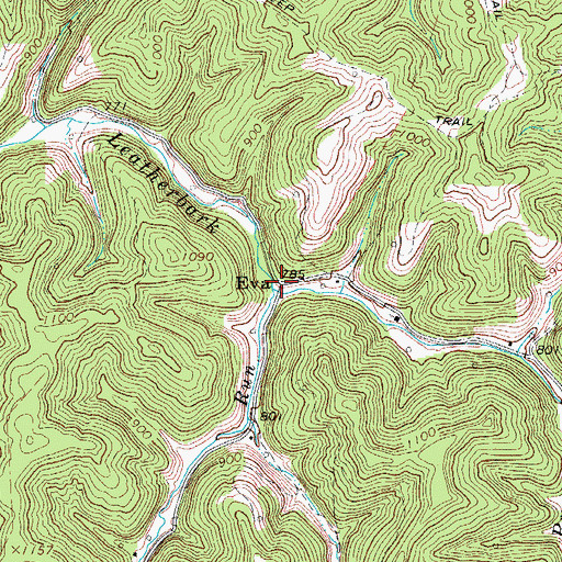 Topographic Map of Eva, WV