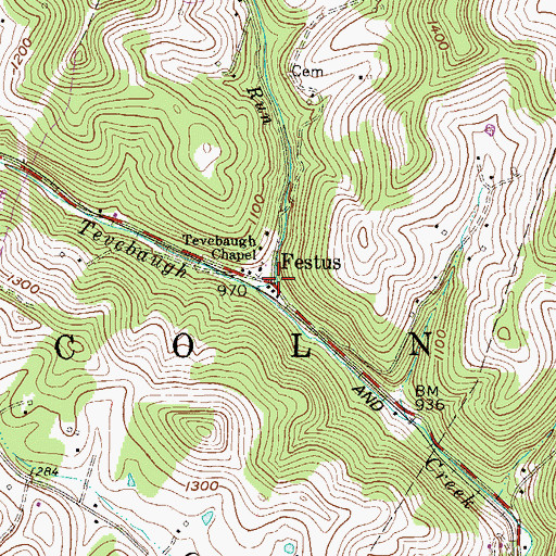 Topographic Map of Festus, WV