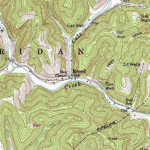 Topographic Map of Freed, WV