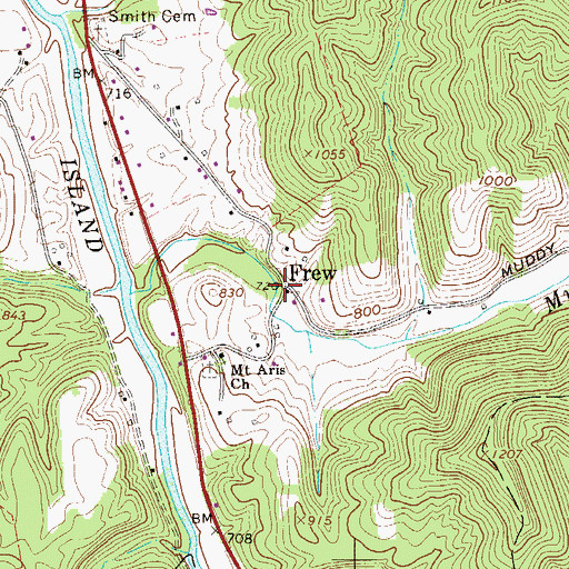 Topographic Map of Frew, WV