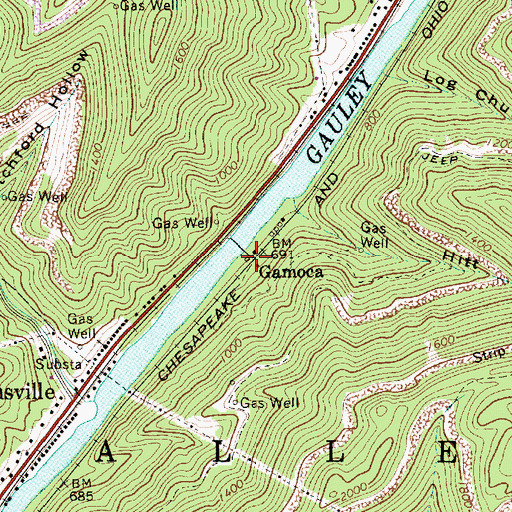 Topographic Map of Gamoca, WV