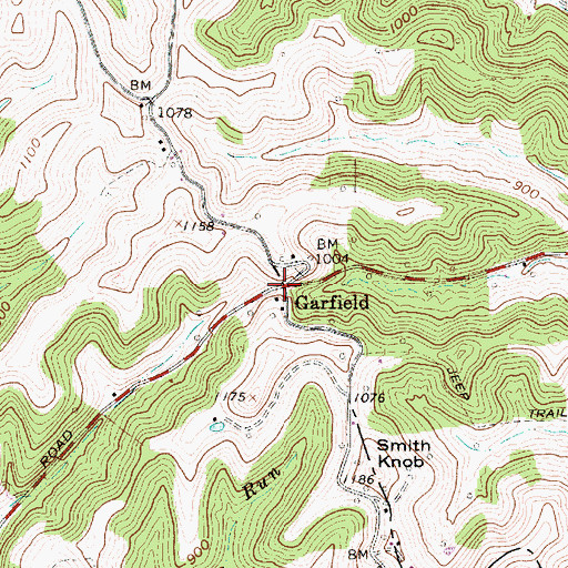 Topographic Map of Garfield, WV