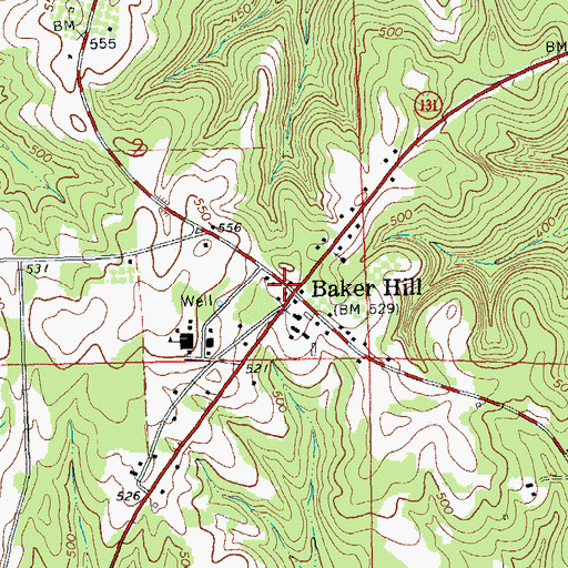 Topographic Map of Baker Hill, AL
