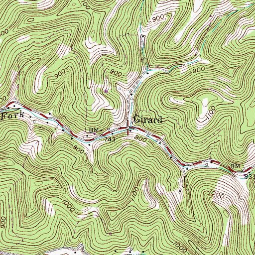Topographic Map of Girard, WV