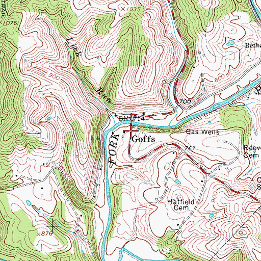 Topographic Map of Goffs, WV