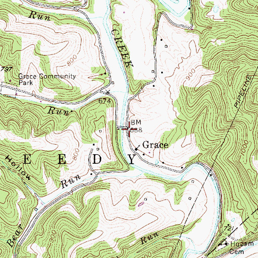 Topographic Map of Grace, WV
