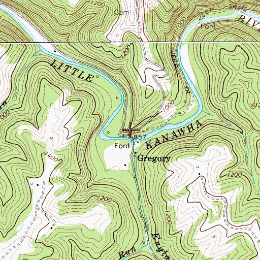 Topographic Map of Gregory, WV