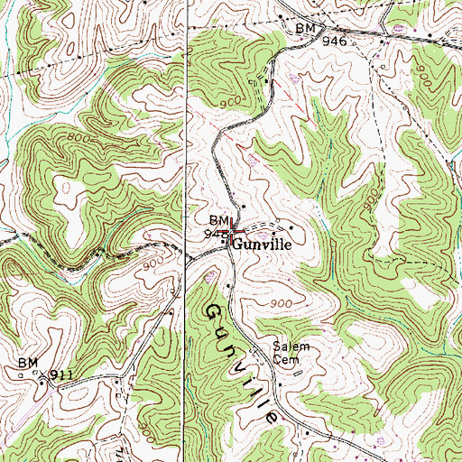 Topographic Map of Gunville, WV