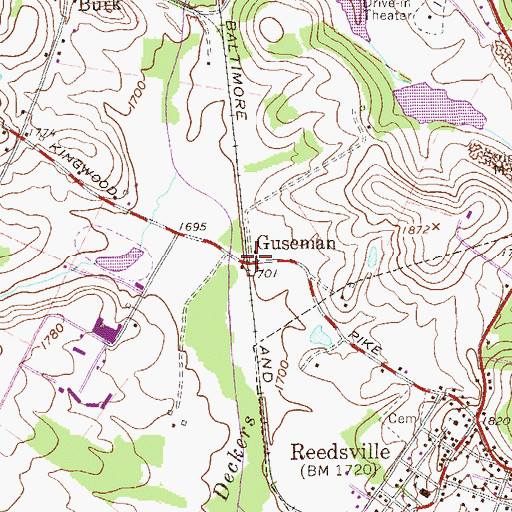 Topographic Map of Guseman, WV