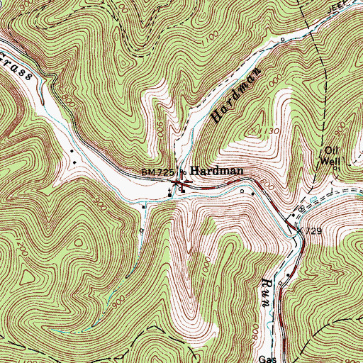 Topographic Map of Hardman, WV