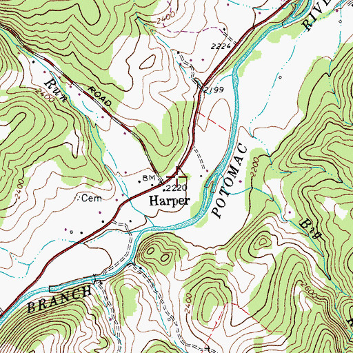 Topographic Map of Harper, WV