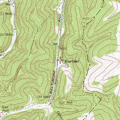 Topographic Map of Hartzel, WV