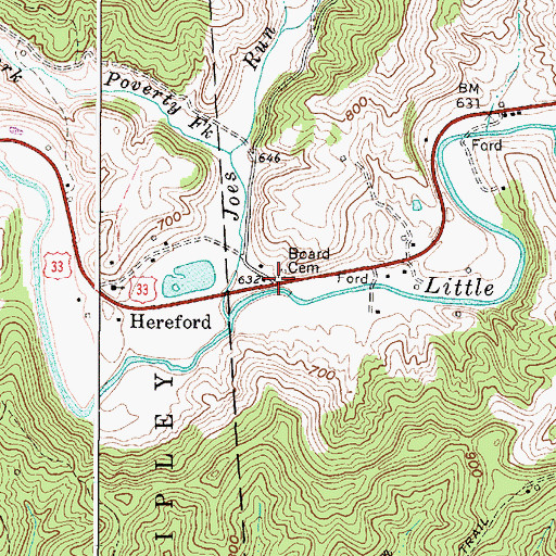 Topographic Map of Hereford, WV