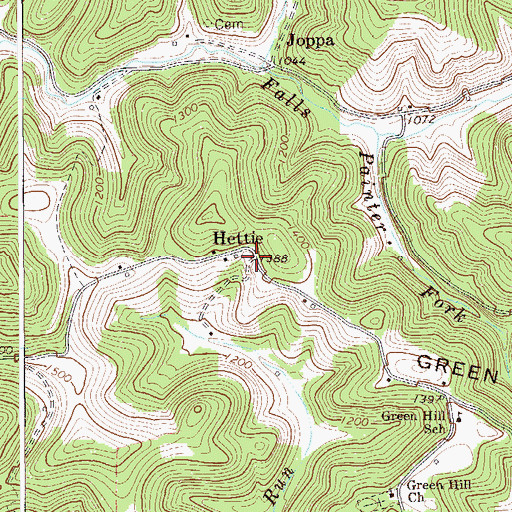 Topographic Map of Hettie, WV