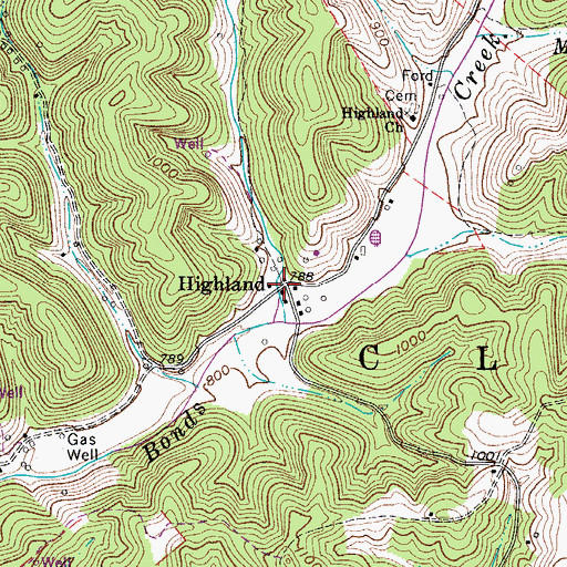 Topographic Map of Highland, WV