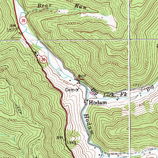 Topographic Map of Hodam, WV