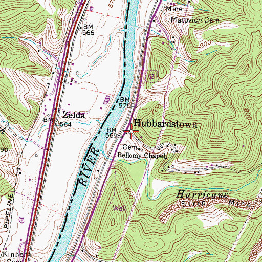 Topographic Map of Hubbardstown, WV