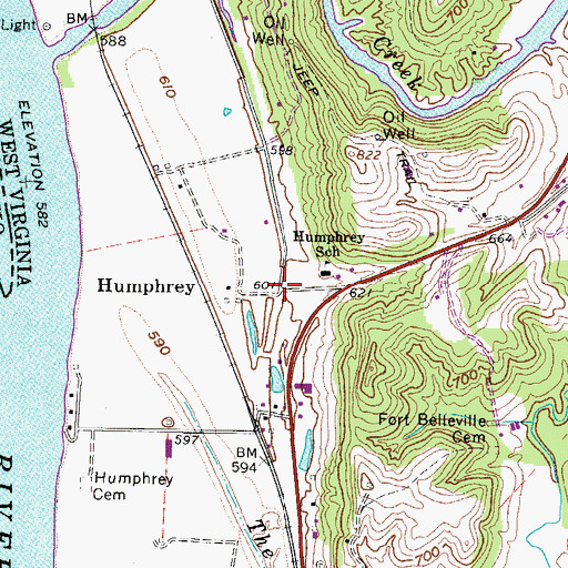 Topographic Map of Humphrey, WV