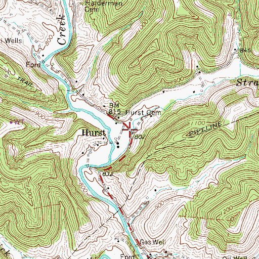 Topographic Map of Hurst, WV