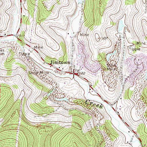 Topographic Map of Jimtown, WV