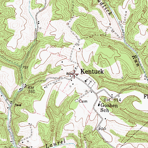 Topographic Map of Kentuck, WV