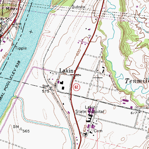 Topographic Map of Lakin, WV