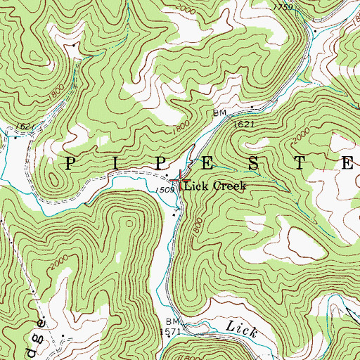 Topographic Map of Lick Creek, WV