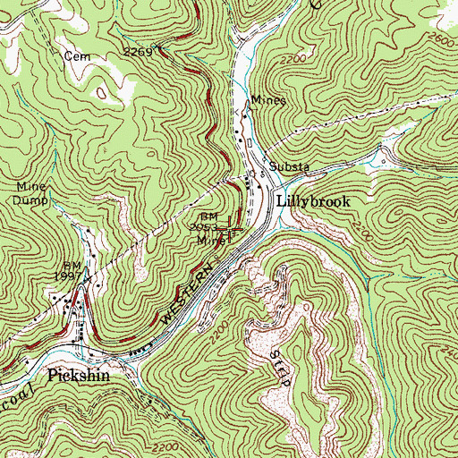 Topographic Map of Lillybrook, WV