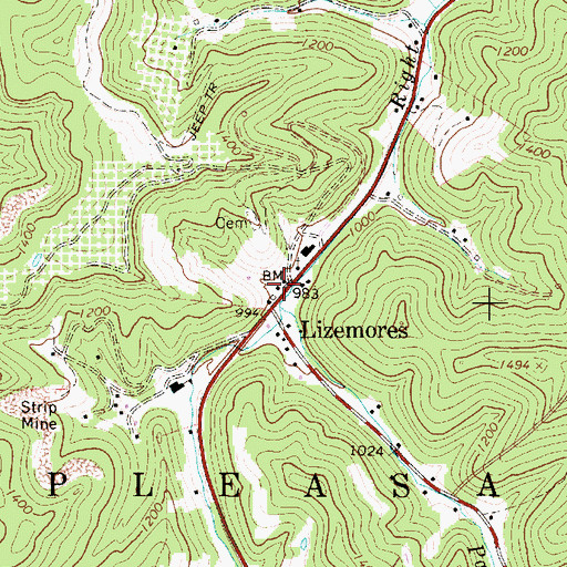 Topographic Map of Lizemores, WV