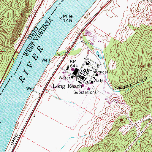Topographic Map of Long Reach, WV