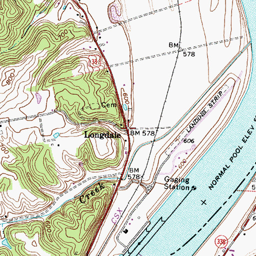 Topographic Map of Longdale, WV