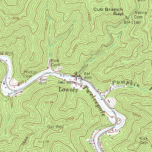 Topographic Map of Lowney, WV
