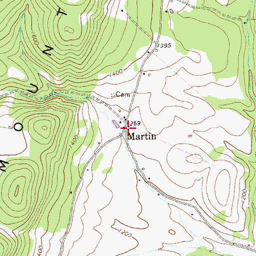 Topographic Map of Martin, WV