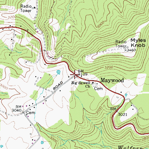 Topographic Map of Maywood, WV