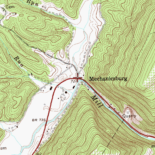 Topographic Map of Mechanicsburg, WV