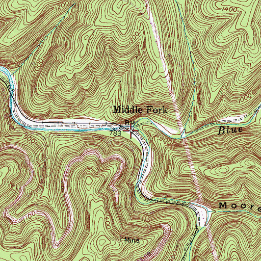 Topographic Map of Middle Fork, WV