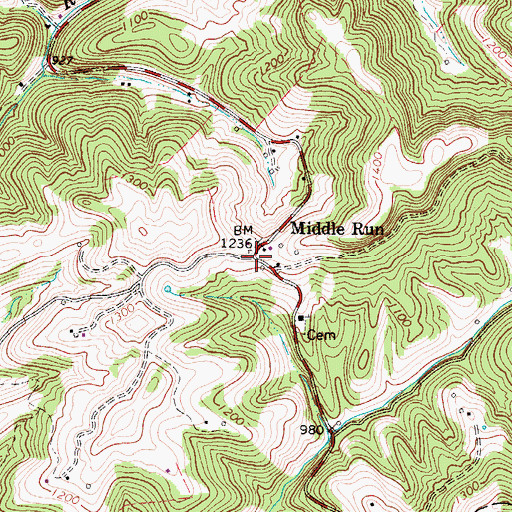 Topographic Map of Middle Run, WV