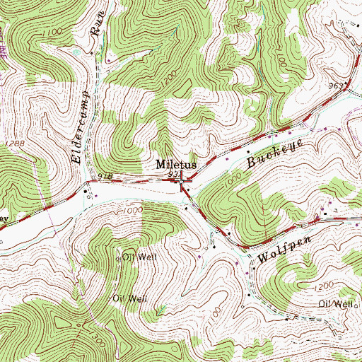 Topographic Map of Miletus, WV